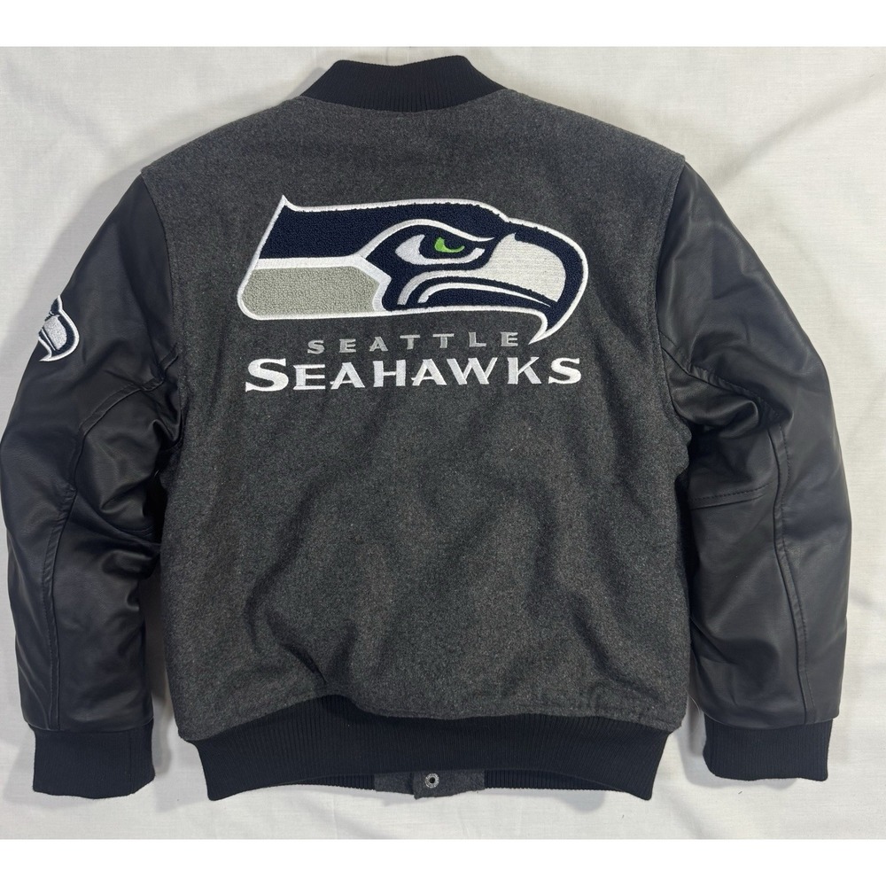 NFL‎ Seattle Seahawks Boys Classic Varsity Letterman Bomber Jacket M 10/12 NWT